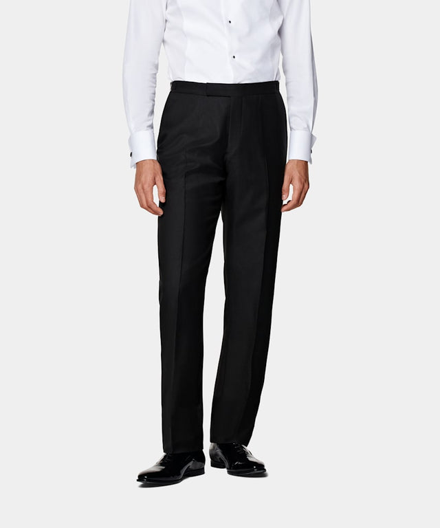 Black Straight Leg Tuxedo Trousers