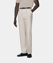 Light Taupe Wide Leg Tapered Suit Trousers