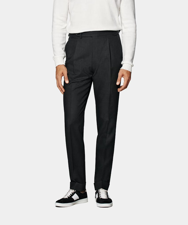 Dark Green Slim Leg Tapered Suit Trousers