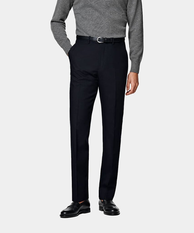 Navy Slim Leg Straight Trousers