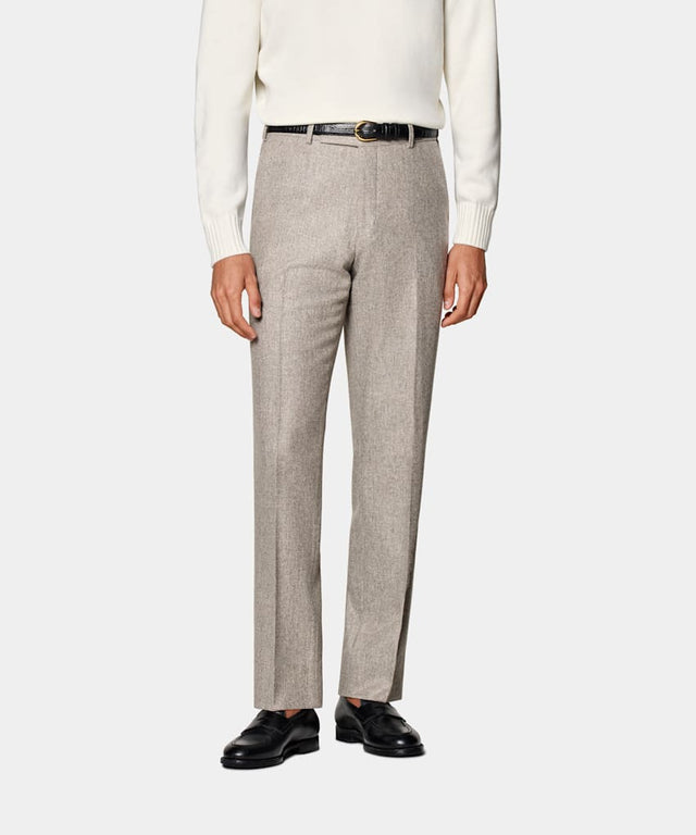Taupe Straight Leg Suit Trousers