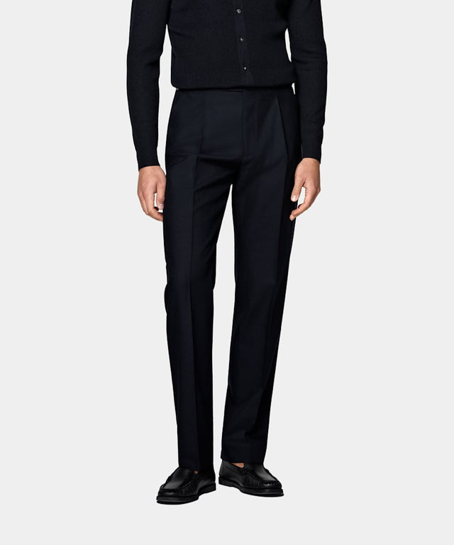 Navy Wide Leg Tapered Suit Trousers
