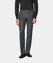 Dark Grey Bird's Eye Slim Leg Straight Suit Trousers