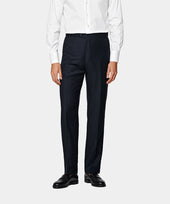 Navy Bird's Eye Straight Leg Suit Trousers
