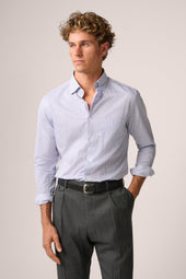 Italian Banker Stripe Work Shirt Cotton And White Stripe