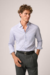 Italian Banker Stripe Work Shirt Cotton And White Stripe