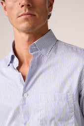 Italian Banker Stripe Work Shirt Cotton And White Stripe