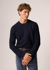 Basketweave Crew Neck Sweater Wool Deep Blue