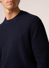 Basketweave Crew Neck Sweater Wool Deep Blue