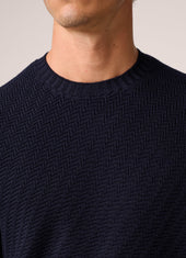 Basketweave Crew Neck Sweater Wool Deep Blue