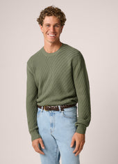Basketweave Crew Neck Sweater Wool Green