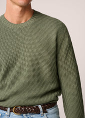 Basketweave Crew Neck Sweater Wool Green