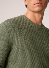 Basketweave Crew Neck Sweater Wool Green