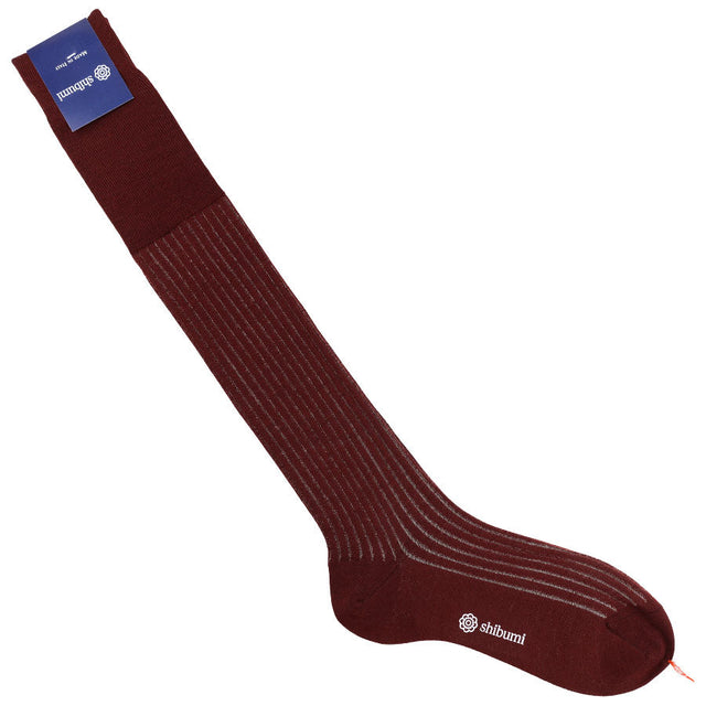 Knee Socks - Shadow Stripes - Burgundy / Beige - Wool