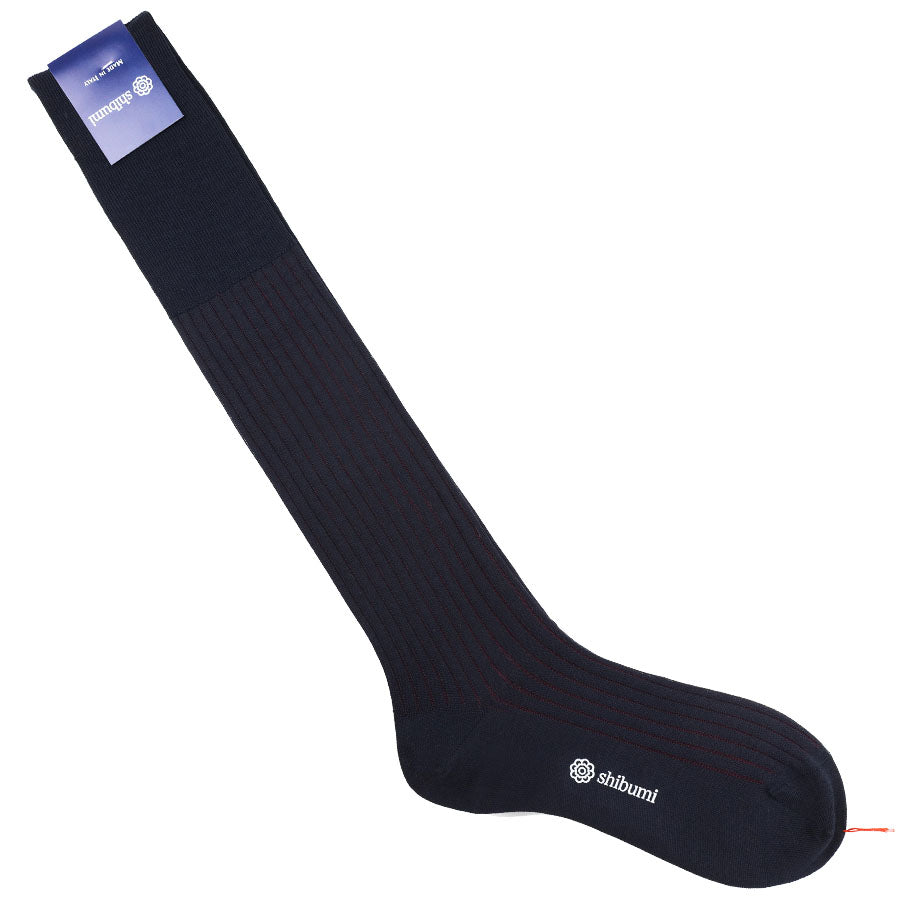 Knee Socks Shadow Stripes Navy Burgundy Wool