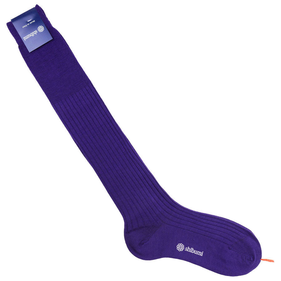 Knee Socks Ribbed Purple Wool