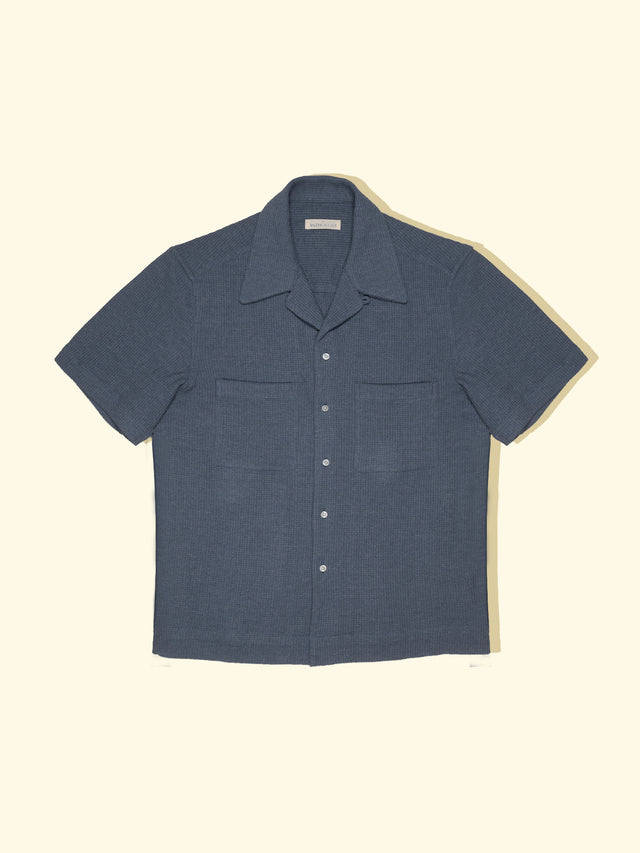 Cuban Camp Collar Shirt - China Blue Waffle — The Anthology