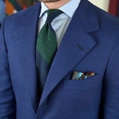 Block Stripe Shantung Silk Tie Forest Hand Rolled