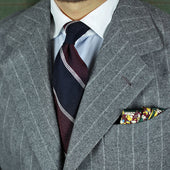 Block Stripe Grenadine Garza Fina Silk Tie Navy Burgundy