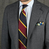 Block Stripe Super Repp Silk Tie Navy Burgundy Gold