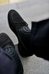 Knee Socks Shadow Stripes Black Pure Cotton
