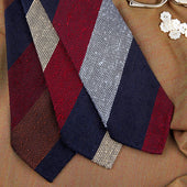 Triple Block Stripe Shantung Grenadine Bespoke Tie Navy Cherry