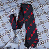 Triple Stripe Shantung Bespoke Tie Navy Cherry