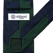 Block Stripe Shantung Silk Tie Forest Hand Rolled
