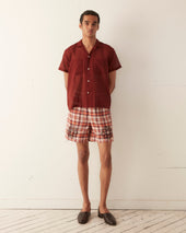 Beaded Floral Madras Shorts Red
