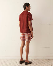 Beaded Floral Madras Shorts Red