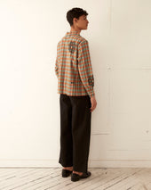 Beaded Floral Madras Long Sleeve Shirt - Blue