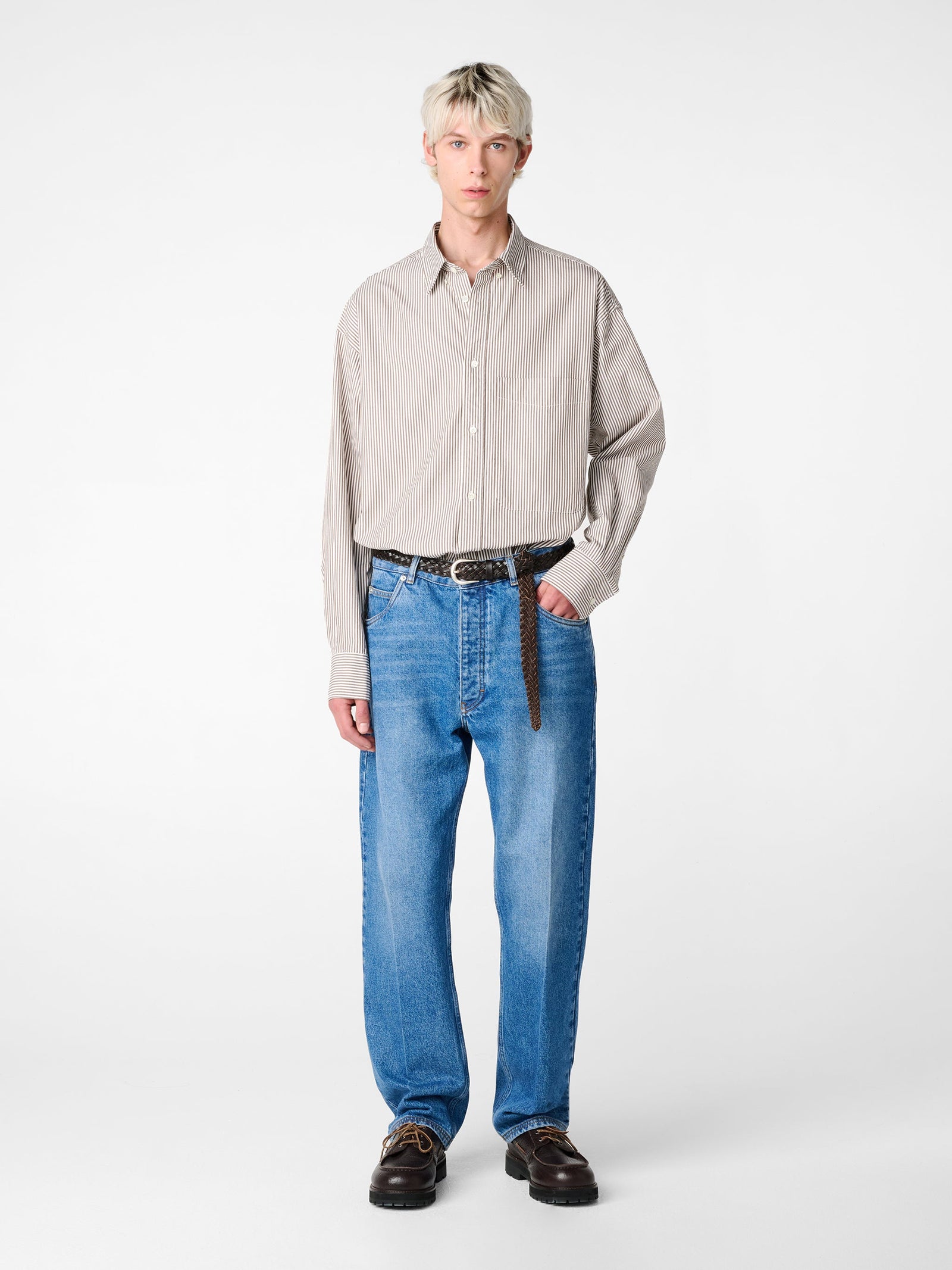 Sn X Beams Plus Lisa Oxford Shirt In White Stripe