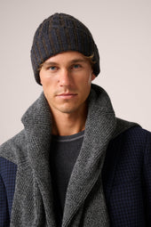 Ribbed Knit Beanie - Cashmere And Wool - Blue And Brown