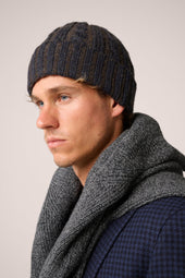 Ribbed Knit Beanie - Cashmere And Wool - Blue And Brown