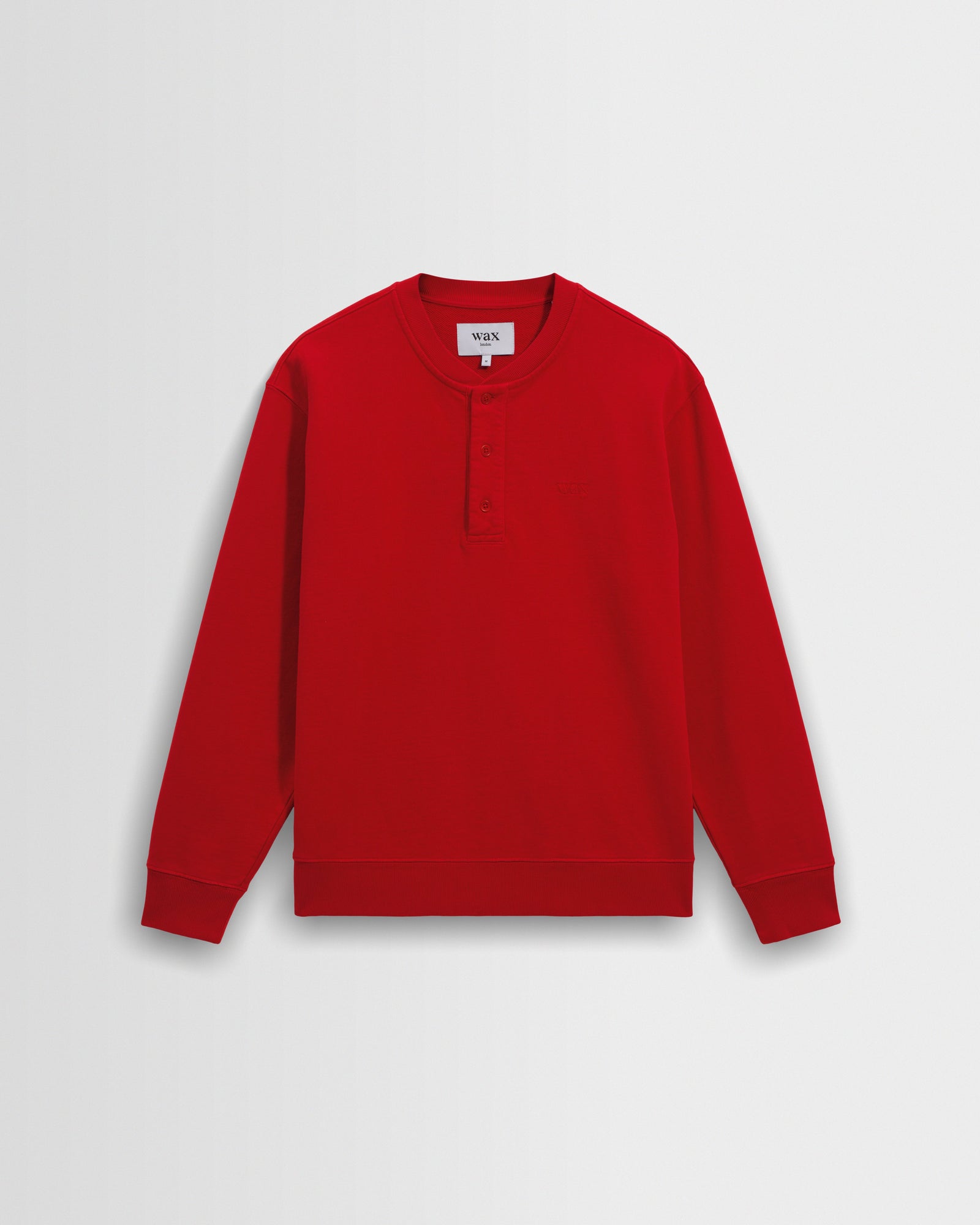 Bedford Washed Red Loopback Organic Cotton Henley Sweatshirt