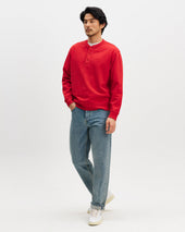 Bedford Washed Red Loopback Organic Cotton Henley Sweatshirt
