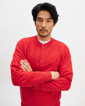 Bedford Washed Red Loopback Organic Cotton Henley Sweatshirt
