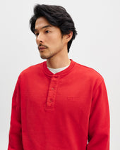 Bedford Washed Red Loopback Organic Cotton Henley Sweatshirt
