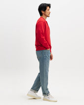 Bedford Washed Red Loopback Organic Cotton Henley Sweatshirt
