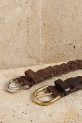 Woven belt - Suede - Chocolate/Silver