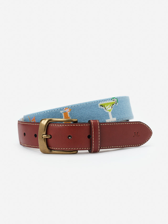Lt_Blue/Multi Cocktail Party Needlepoint Belt | Men's Belts | J.McLaughlin