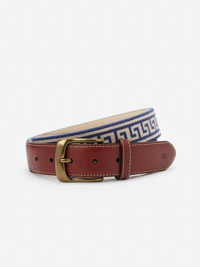 Navy/Off_White Greek Key Needlepoint Belt | Men's Belts | J.McLaughlin
