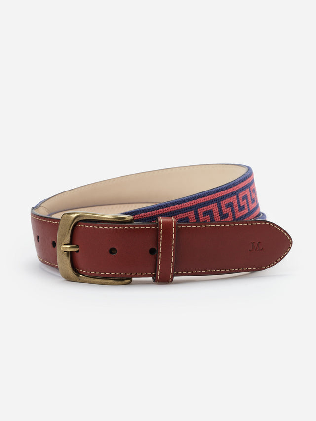 Navy/Red Greek Key Needlepoint Belt | Men's Belts | J.McLaughlin