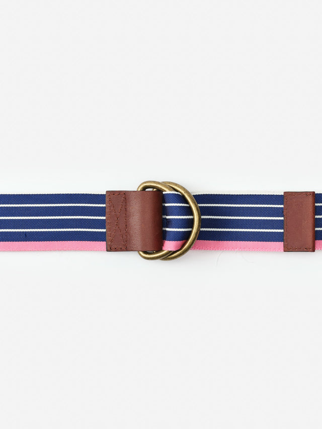Navy/White/Pink Stripe Ribbon Belt | Men's Belts | J.McLaughlin