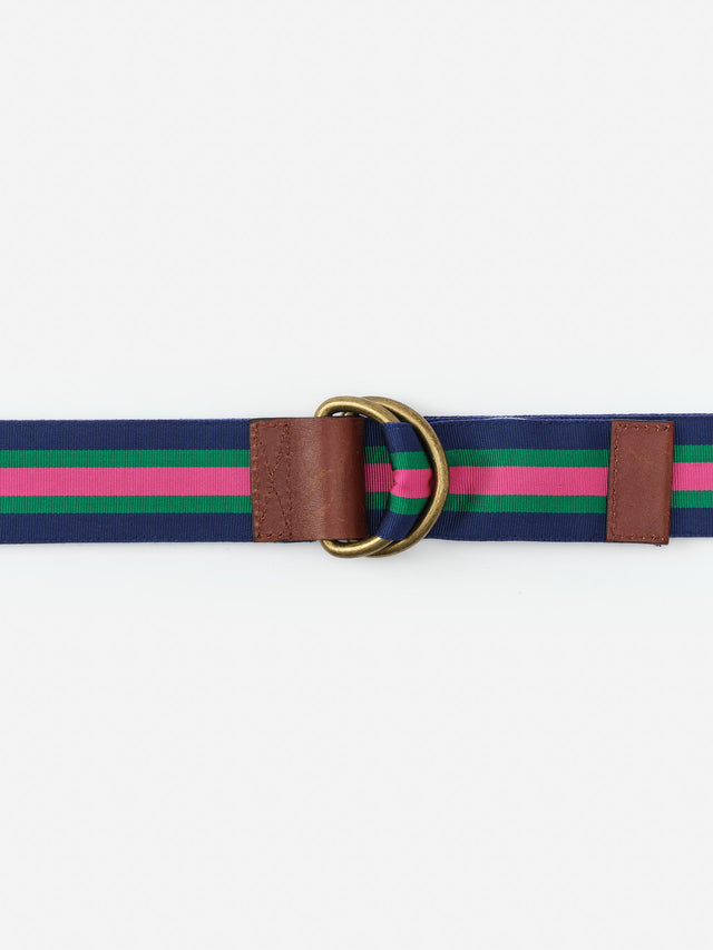 Navy/Pink/Green Stripe Ribbon Belt | Men's Belts | J.McLaughlin