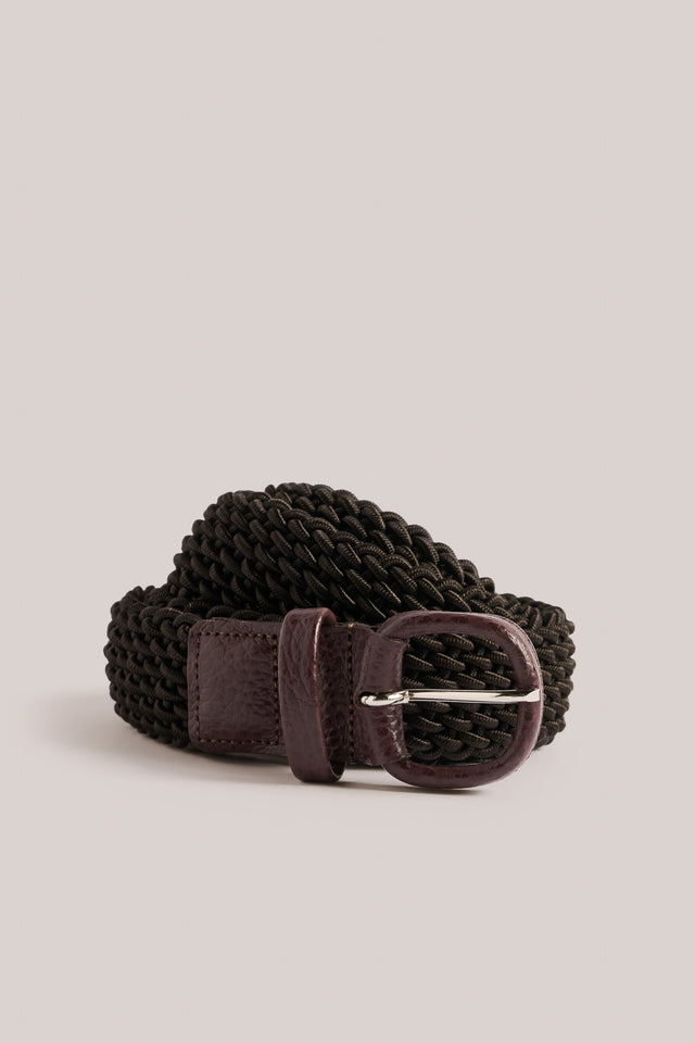 Woven Belt - Elastic & Leather - Chocolate