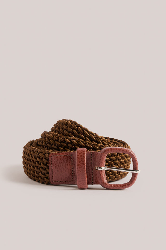 Woven Belt - Elastic & Leather - Copper