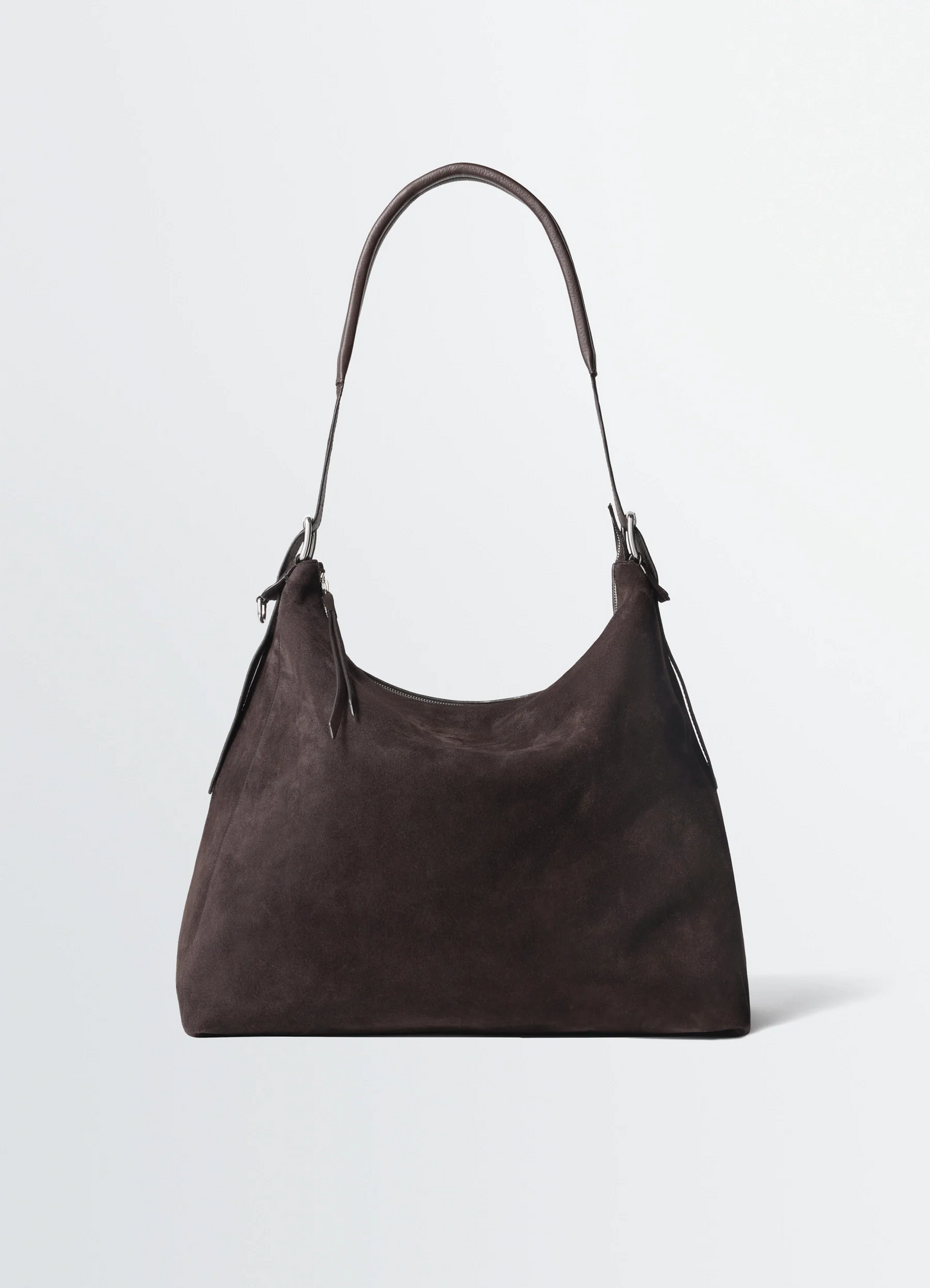 Belted Hobo Bag In Suede Leather