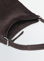 Belted Hobo Bag In Suede Leather