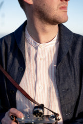 E13 IRISH LINEN COLLARLESS RED STRIPED SHIRT